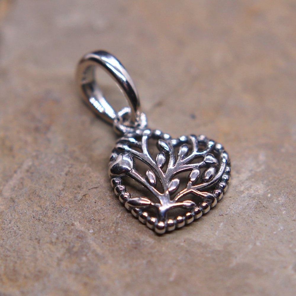 Family Tree Heart Dangle Bracelet Charm - S925 Sterling Silver Fits Pandora